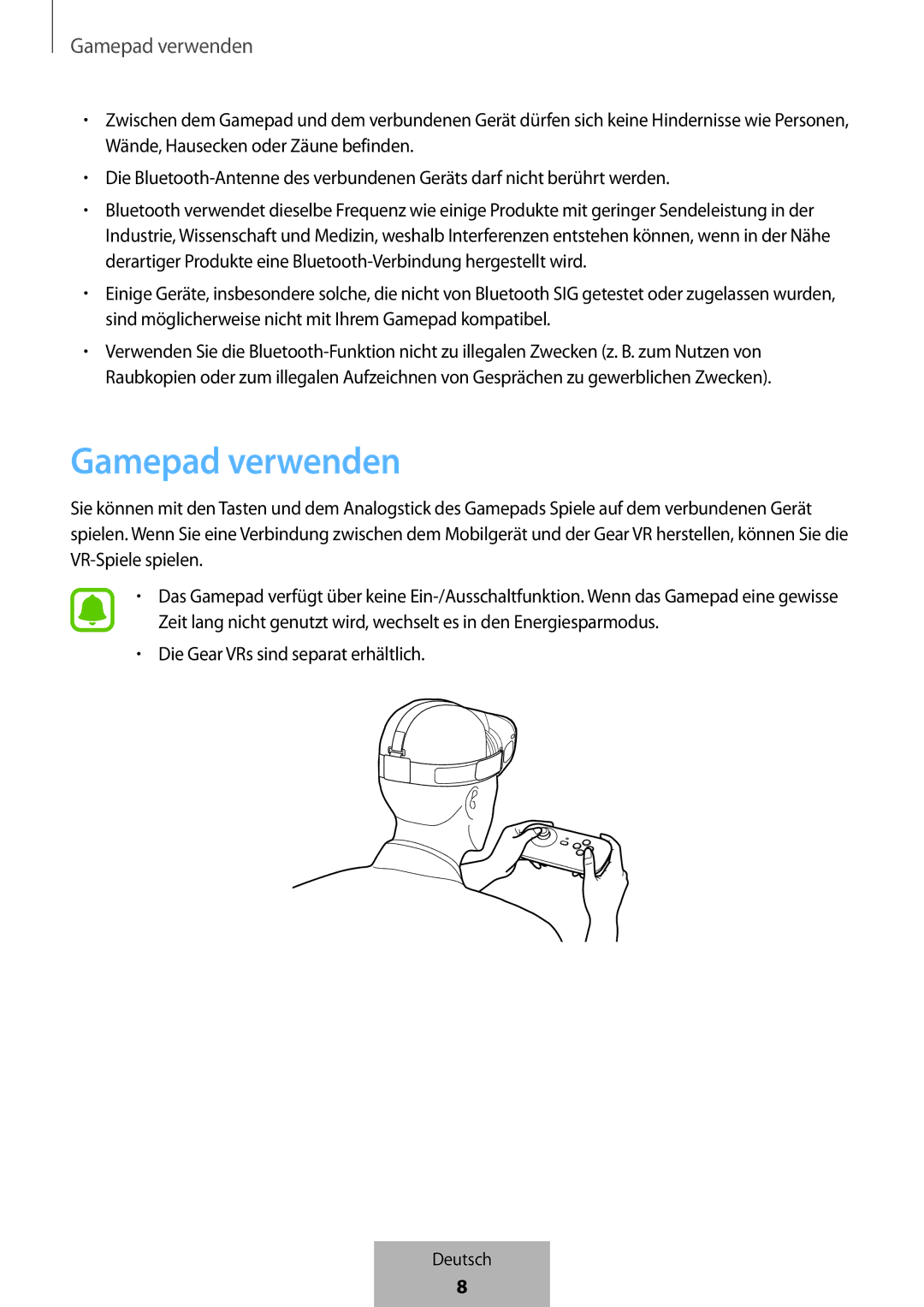 Samsung EI-YP322BBEGWW manual Gamepad verwenden 