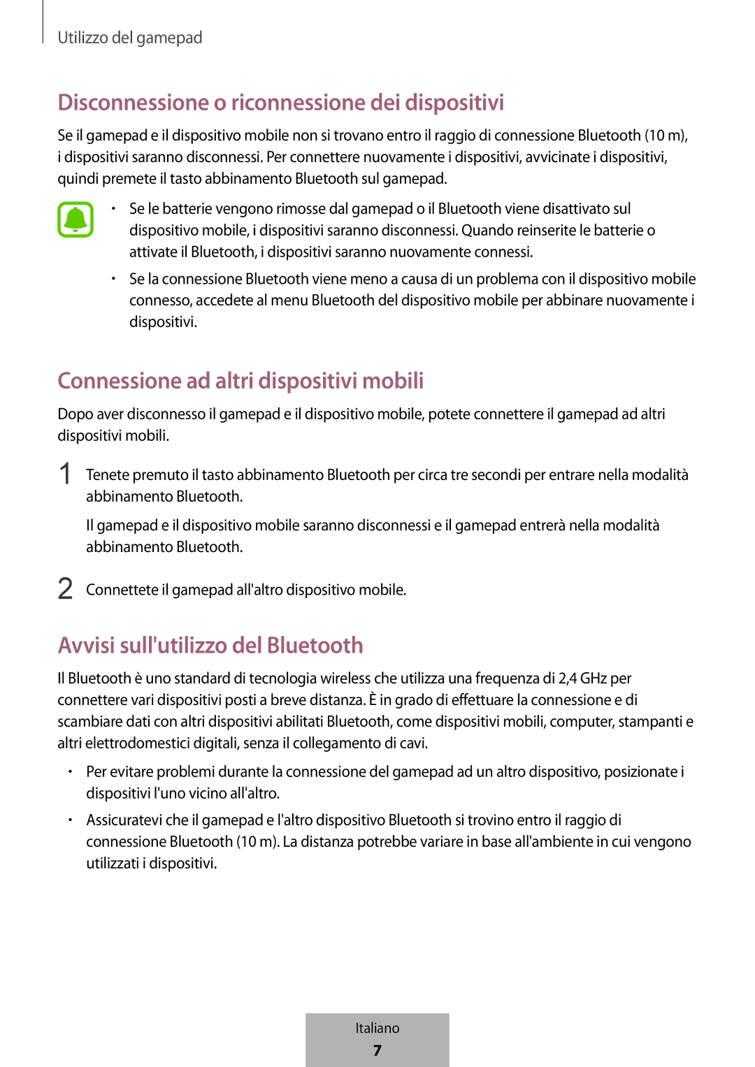 Samsung EI-YP322BBEGWW manual Disconnessione o riconnessione dei dispositivi, Connessione ad altri dispositivi mobili 