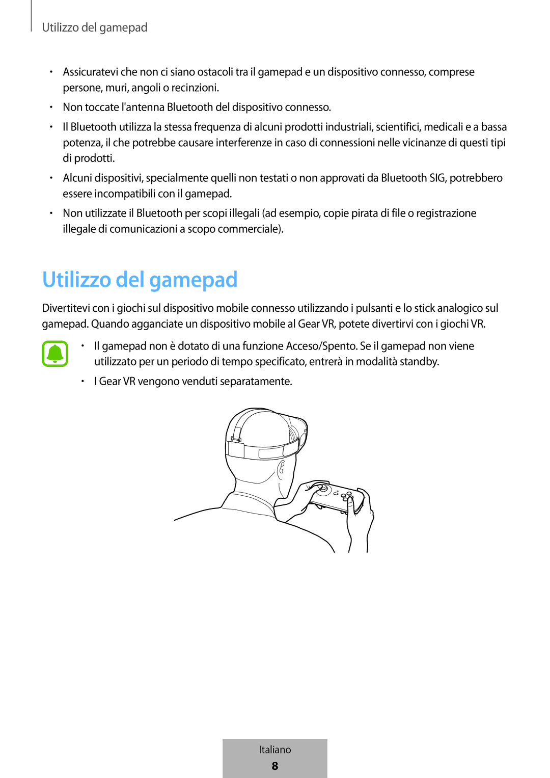 Samsung EI-YP322BBEGWW manual Utilizzo del gamepad 