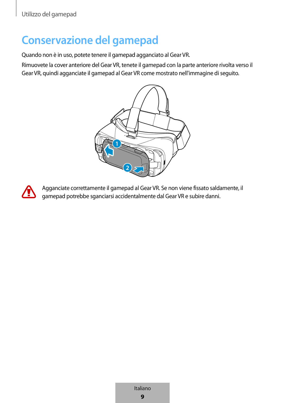 Samsung EI-YP322BBEGWW manual Conservazione del gamepad 