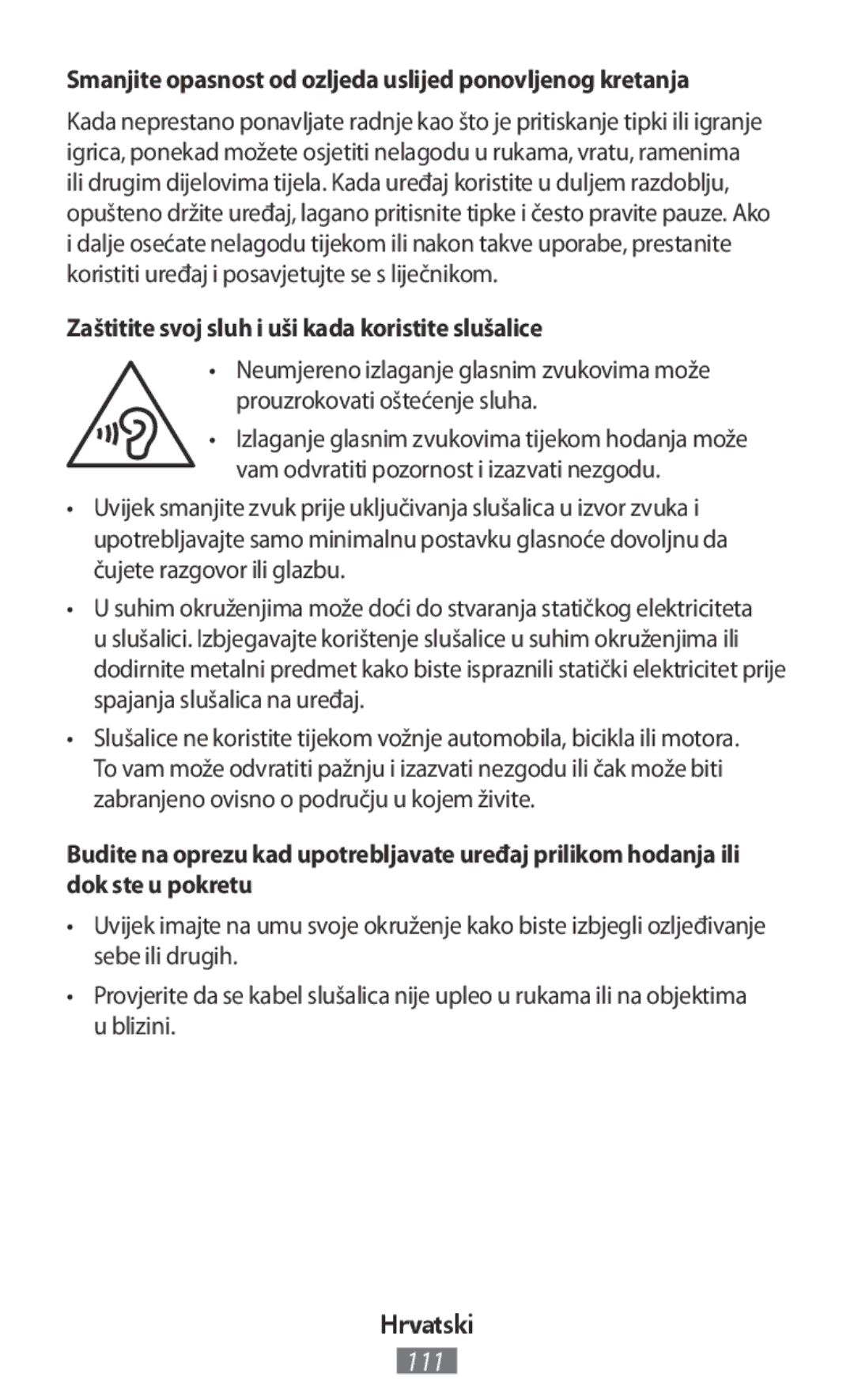 Samsung EJ-CG928MSEGDE, EJ-CG930UBEGDE, EJ-CG928MBEGDE manual Smanjite opasnost od ozljeda uslijed ponovljenog kretanja 