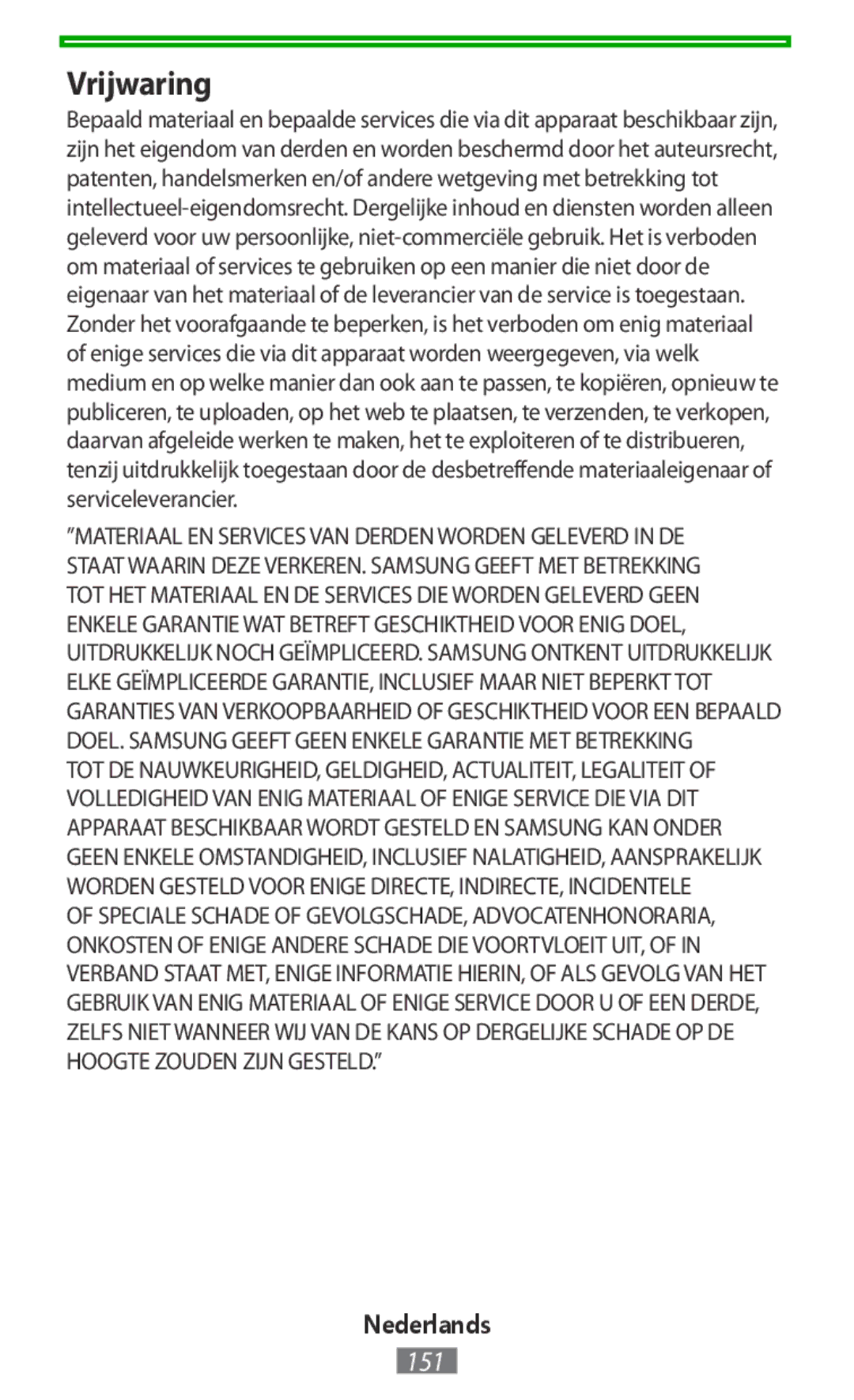 Samsung EJ-CG935UBEGFR, EJ-CG930UBEGDE, EJ-CG928MBEGDE, EJ-CG928MFEGDE, EJ-CG930UFEGDE, EJ-CG928MSEGDE manual Vrijwaring 