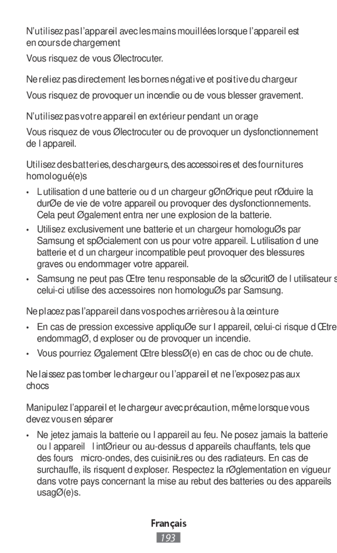 Samsung EJ-CG930UFEGGB, EJ-CG930UBEGDE, EJ-CG928MBEGDE manual ’utilisez pas votre appareil en extérieur pendant un orage 