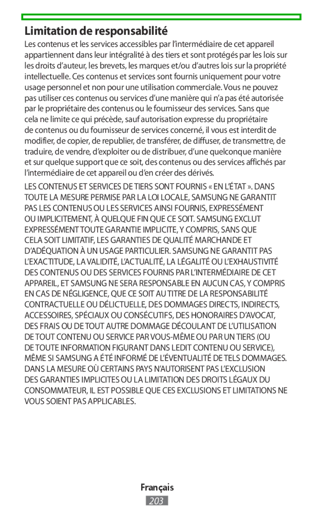 Samsung EJ-CG928NFEGSE, EJ-CG930UBEGDE, EJ-CG928MBEGDE, EJ-CG928MFEGDE, EJ-CG930UFEGDE manual Limitation de responsabilité 