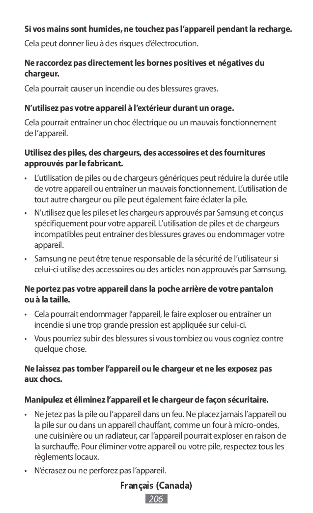 Samsung EJ-CG928RSEGRU Cela pourrait causer un incendie ou des blessures graves, ’écrasez ou ne perforez pas l’appareil 