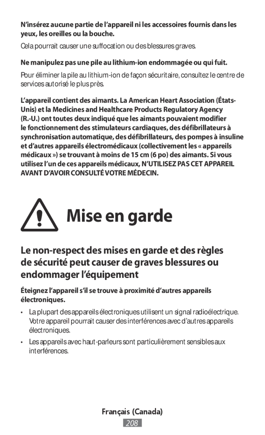 Samsung EJ-CN920RBEGRU, EJ-CG930UBEGDE manual Mise en garde, Cela pourrait causer une suffocation ou des blessures graves 