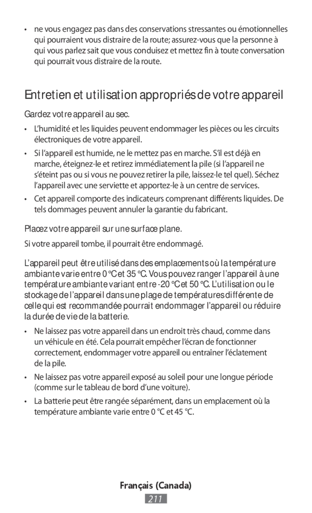 Samsung EJ-CG930UBEGRU, EJ-CG930UBEGDE Entretien et utilisation appropriés de votre appareil, Gardez votre appareil au sec 