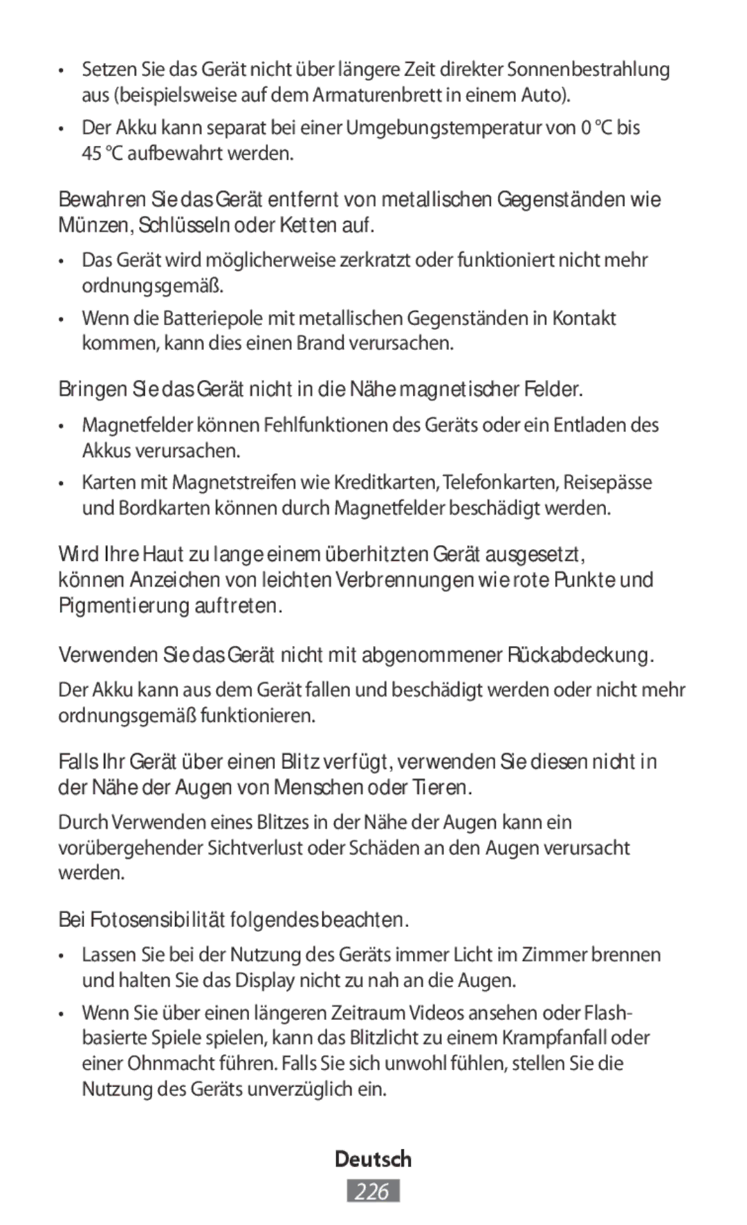 Samsung EJ-CG928FSEGFR, EJ-CG930UBEGDE, EJ-CG928MBEGDE manual Bringen Sie das Gerät nicht in die Nähe magnetischer Felder 