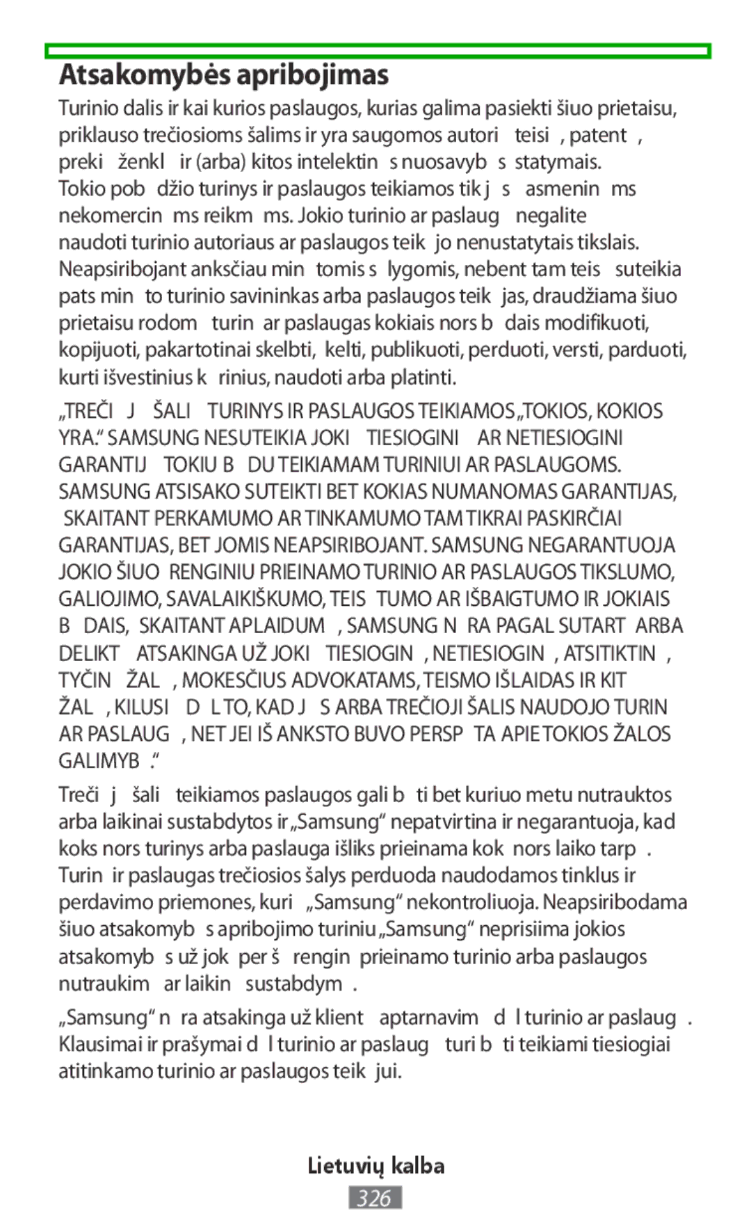 Samsung EJ-CG930UFEGDE, EJ-CG930UBEGDE, EJ-CG928MBEGDE, EJ-CG928MFEGDE, EJ-CG928MSEGDE, EJ-CG935UFEGDE Atsakomybės apribojimas 