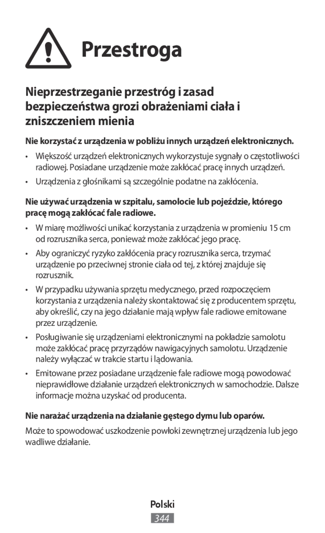 Samsung EJ-CG928ASEGAE, EJ-CG930UBEGDE manual Przestroga, Nie narażać urządzenia na działanie gęstego dymu lub oparów 