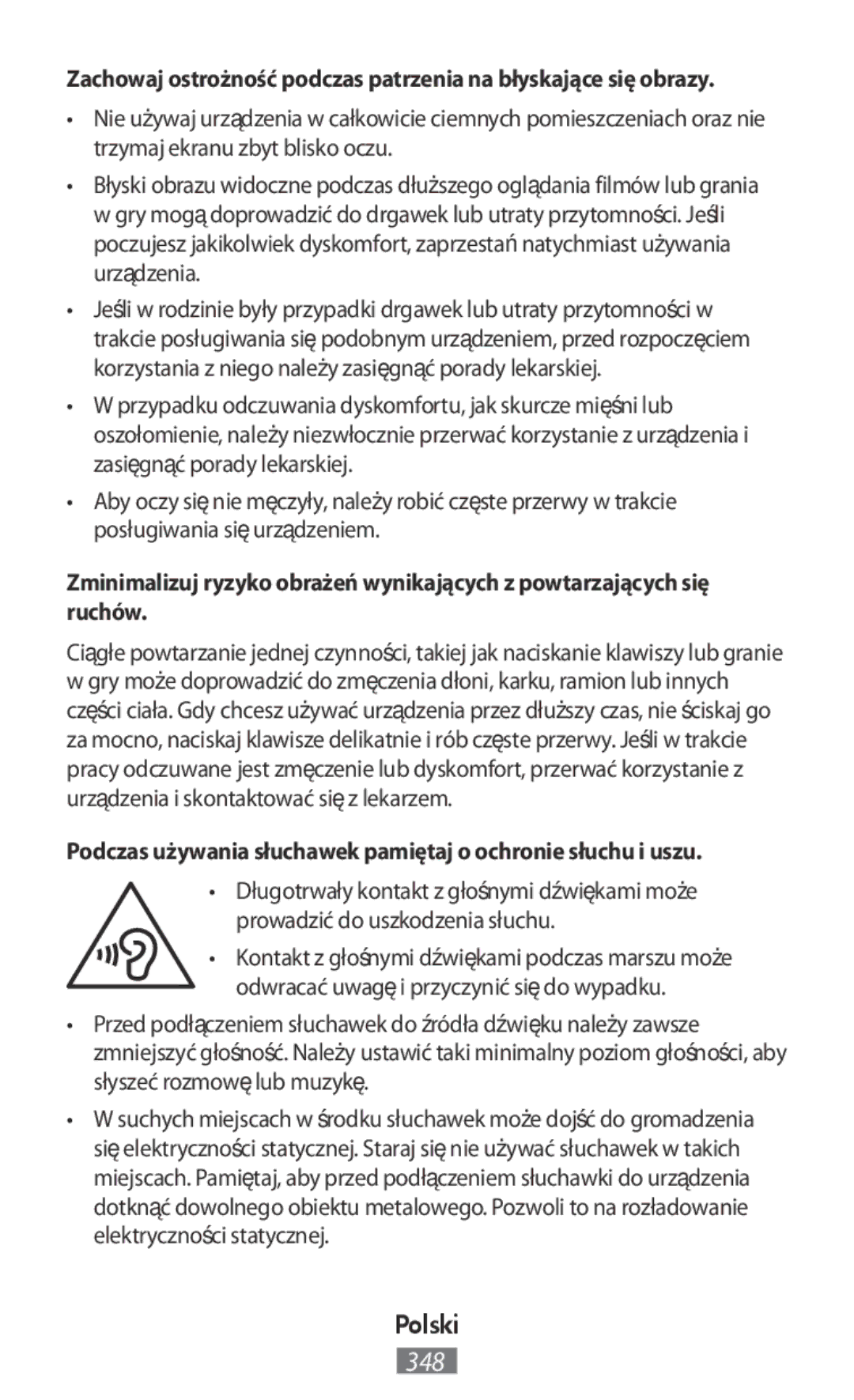 Samsung EJ-CG928NBEGSE, EJ-CG930UBEGDE, EJ-CG928MBEGDE manual Podczas używania słuchawek pamiętaj o ochronie słuchu i uszu 