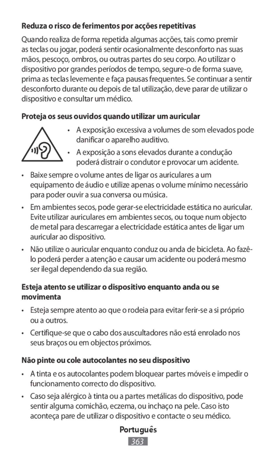 Samsung EJ-CG928MSEGDE, EJ-CG930UBEGDE, EJ-CG928MBEGDE, EJ-CG928MFEGDE Reduza o risco de ferimentos por acções repetitivas 