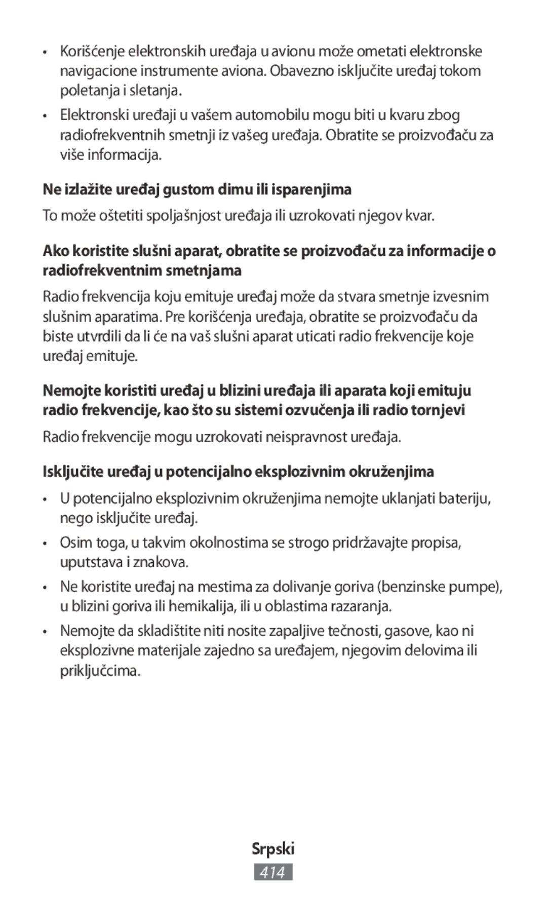 Samsung EJ-CN920AFEGAE, EJ-CG930UBEGDE, EJ-CG928MBEGDE, EJ-CG928MFEGDE manual Ne izlažite uređaj gustom dimu ili isparenjima 