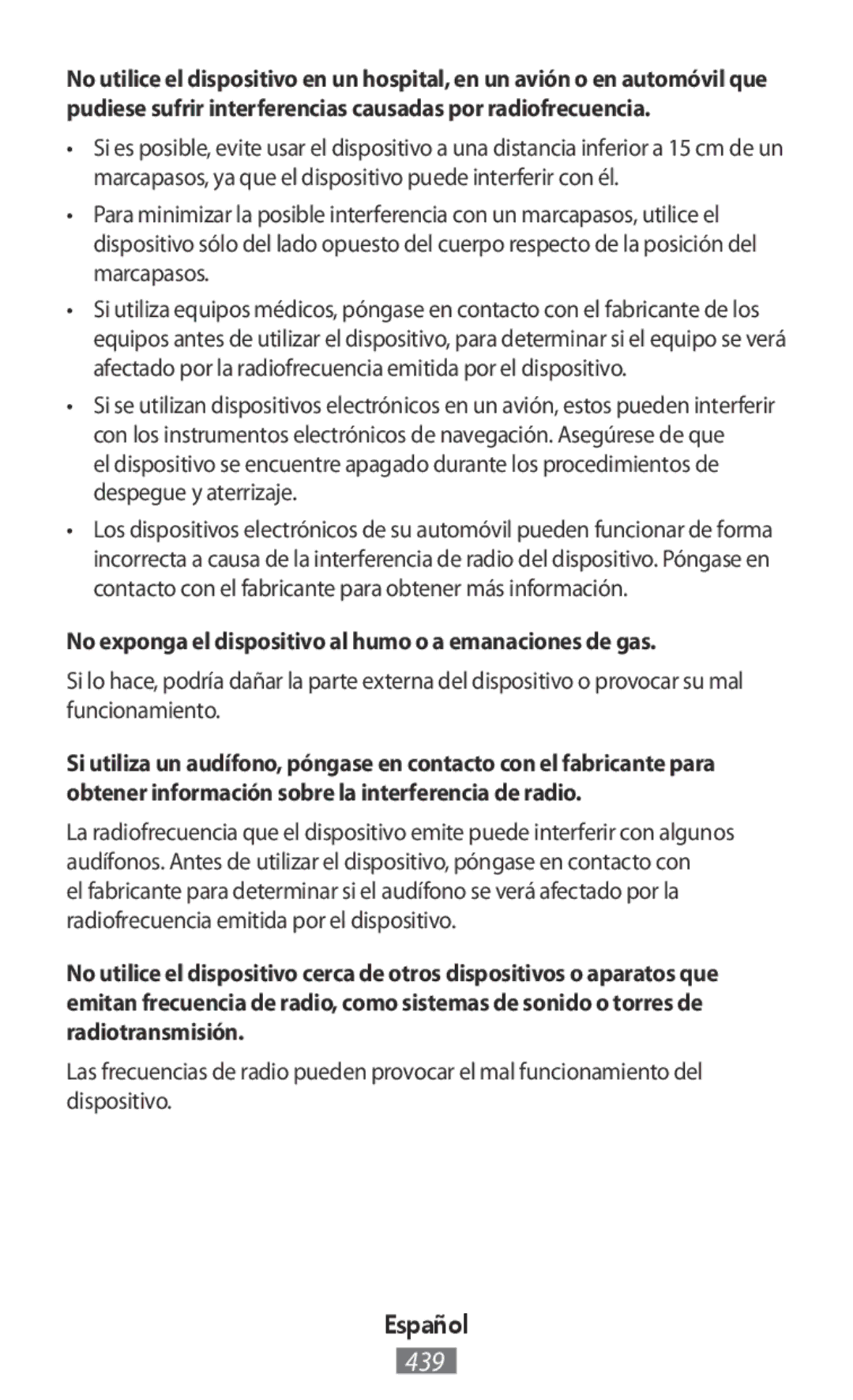 Samsung EJ-CG935UBEGFR, EJ-CG930UBEGDE, EJ-CG928MBEGDE manual No exponga el dispositivo al humo o a emanaciones de gas 