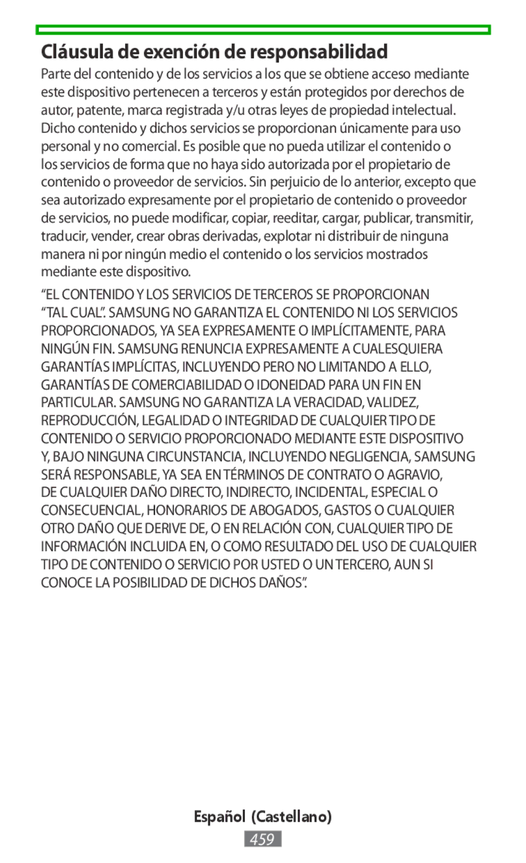 Samsung EJ-CN920RFEGRU, EJ-CG930UBEGDE, EJ-CG928MBEGDE, EJ-CG928MFEGDE manual Cláusula de exención de responsabilidad 