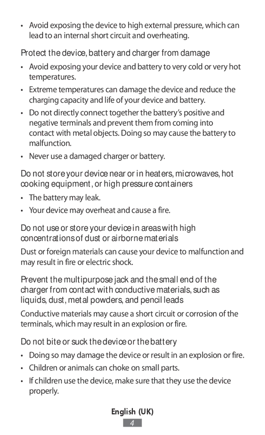 Samsung EJ-CG935UFEGDE Protect the device, battery and charger from damage, Do not bite or suck the device or the battery 