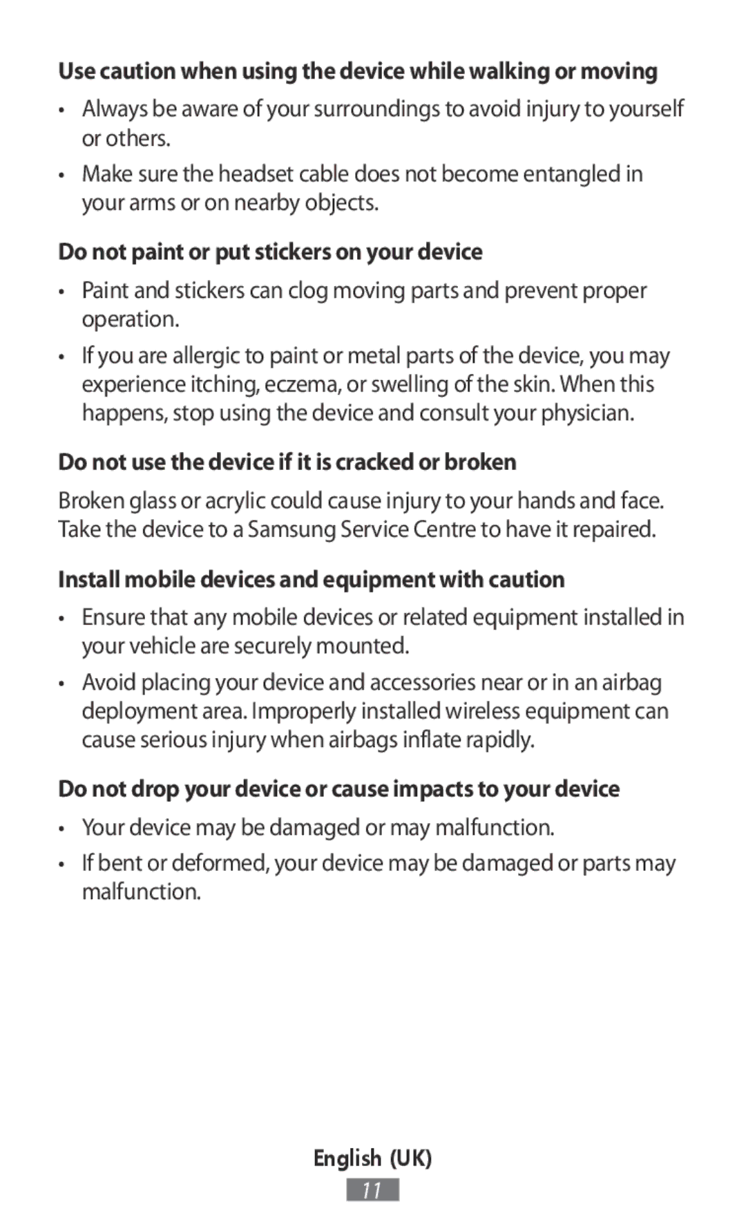 Samsung EP-PG950TDEGWW, EJ-CG955BBEGDE, EJ-CG950BBEGDE manual Use caution when using the device while walking or moving 