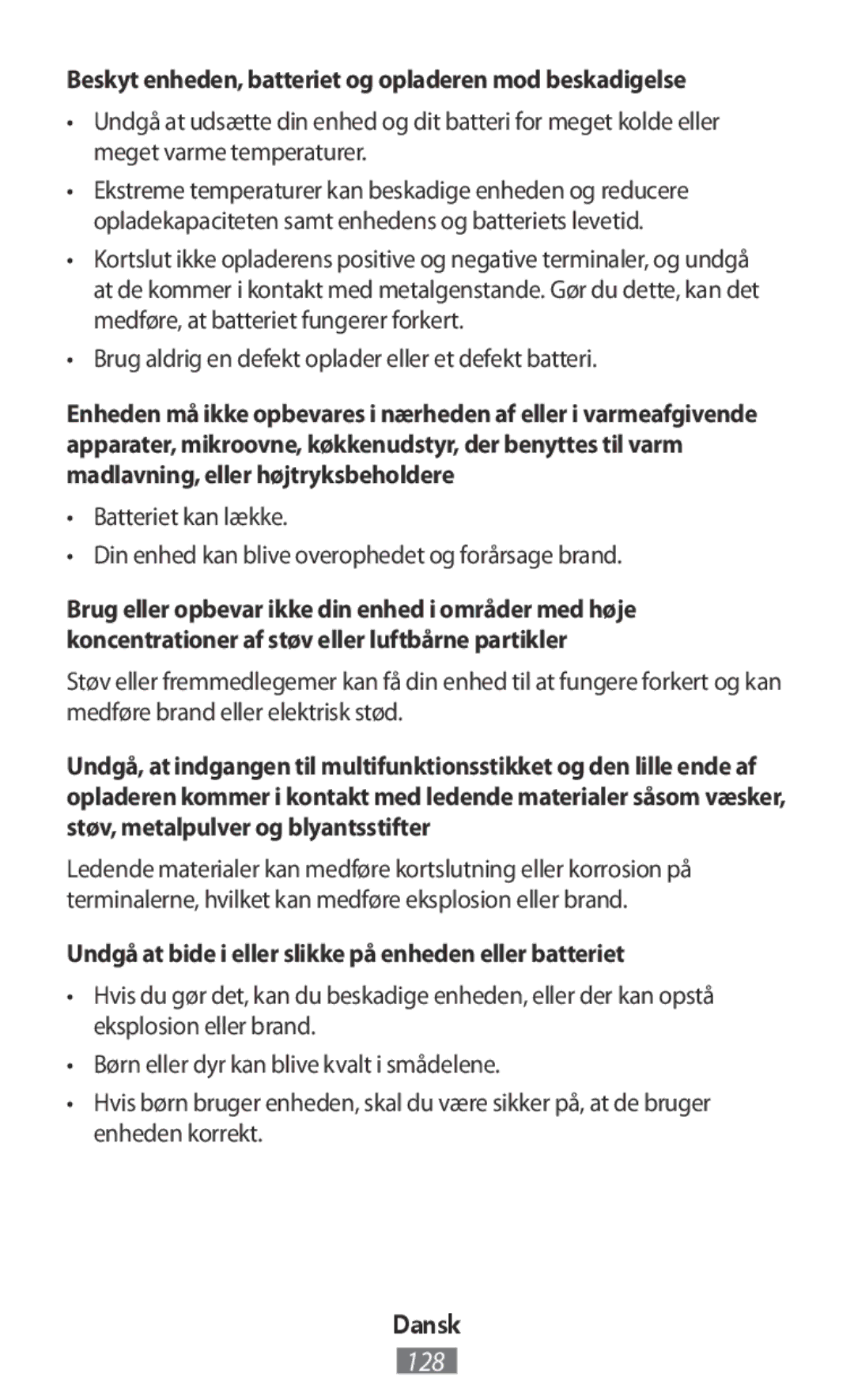 Samsung EP-PG950TBJGJP, EJ-CG955BBEGDE, EJ-CG950BBEGDE manual Beskyt enheden, batteriet og opladeren mod beskadigelse 