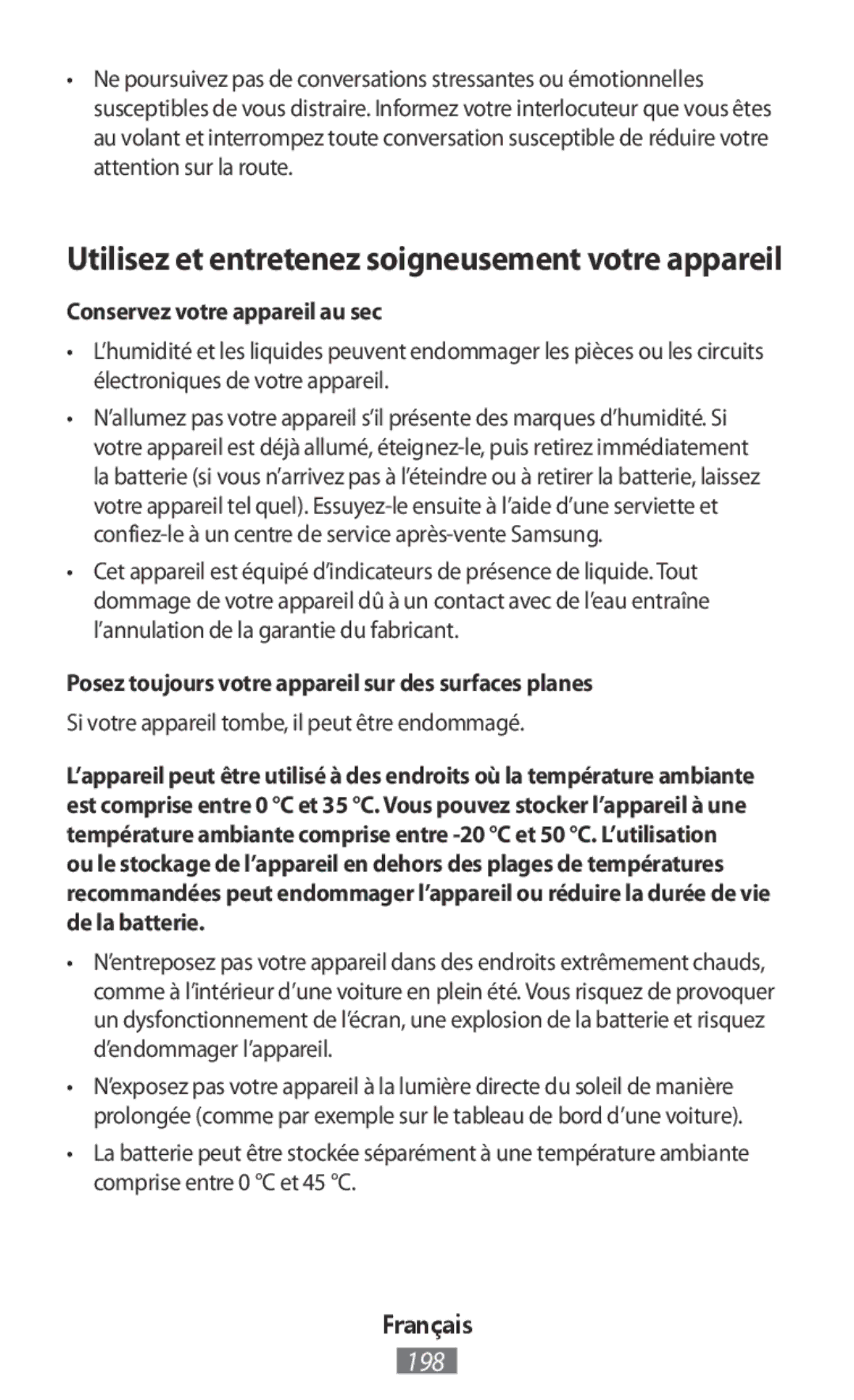 Samsung EE-MG950BBRGRU manual Utilisez et entretenez soigneusement votre appareil, Conservez votre appareil au sec 