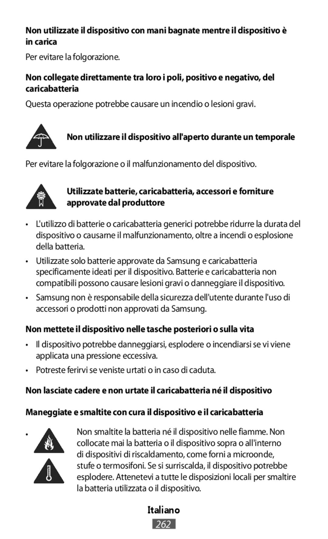 Samsung EP-N5100BWEGWW, EJ-CG955BBEGDE, EJ-CG950BBEGDE manual Non utilizzare il dispositivo allaperto durante un temporale 