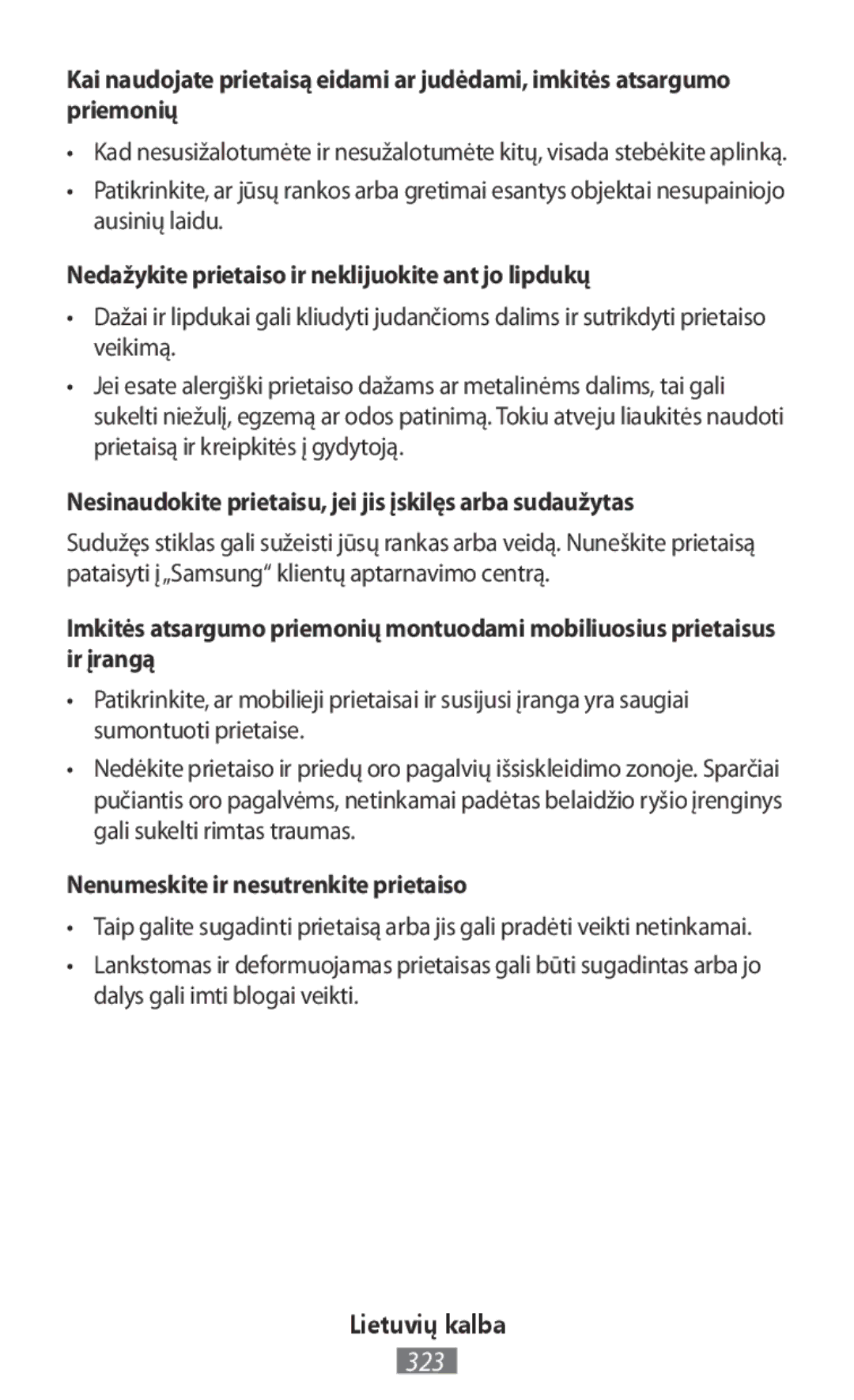 Samsung EP-PG950TDEGWW manual Nedažykite prietaiso ir neklijuokite ant jo lipdukų, Nenumeskite ir nesutrenkite prietaiso 