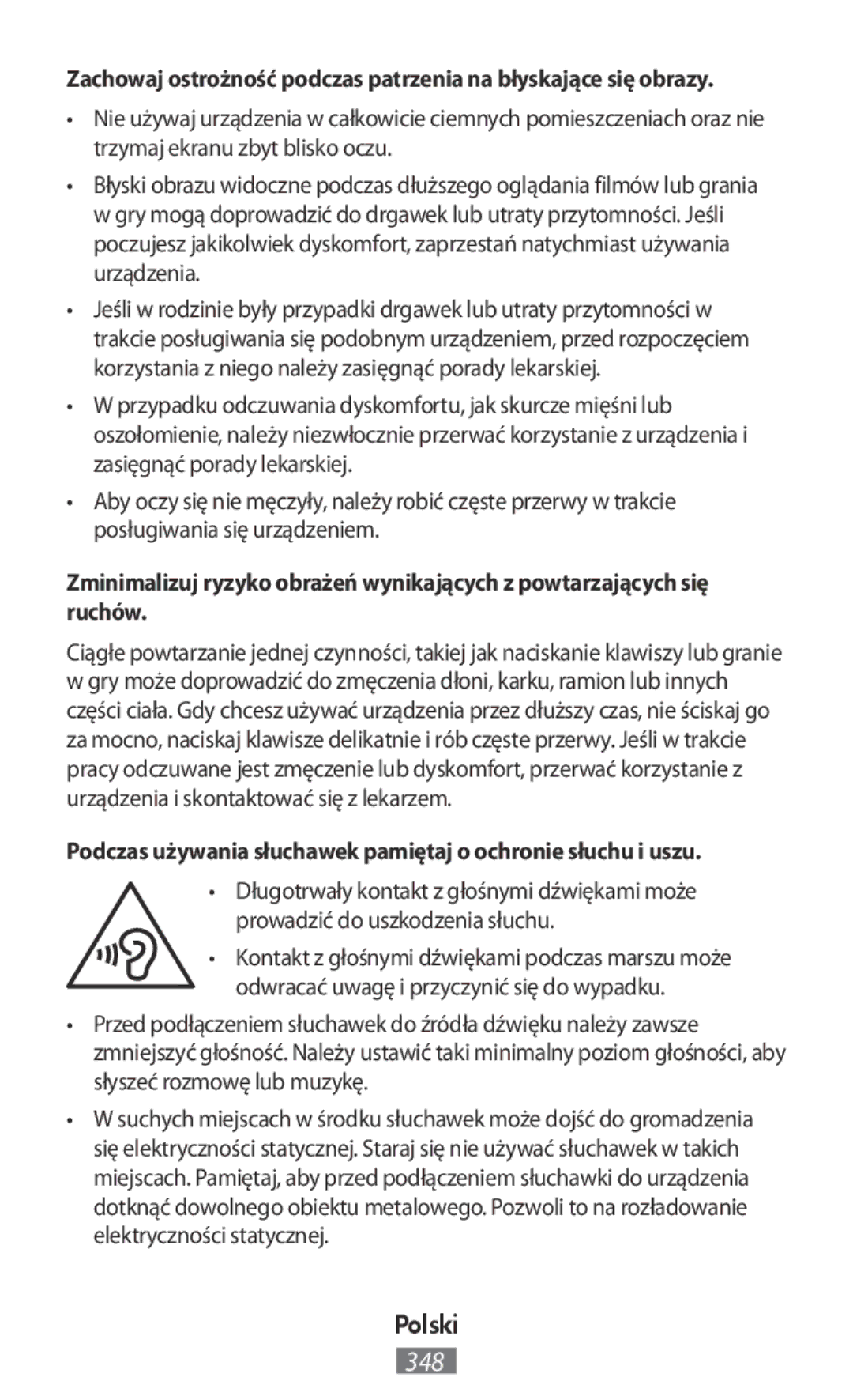 Samsung EP-PA510BBRGRU, EJ-CG955BBEGDE, EJ-CG950BBEGDE manual Podczas używania słuchawek pamiętaj o ochronie słuchu i uszu 