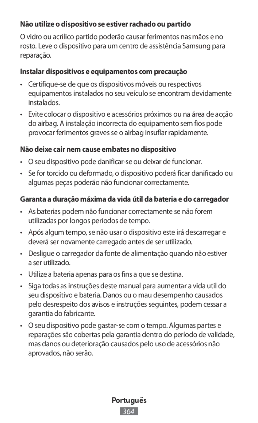 Samsung EJ-CG950BBEGDE, EJ-CG955BBEGDE, EE-PW700BBEGWW manual Não utilize o dispositivo se estiver rachado ou partido 