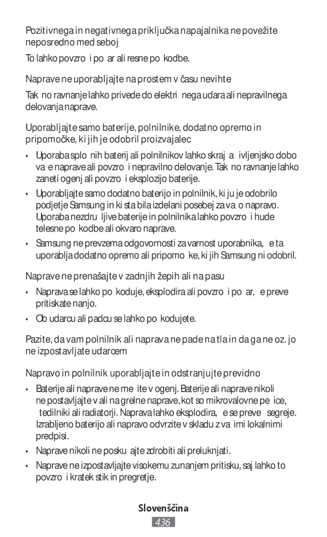 Samsung EP-PG950BDEGWW manual To lahko povzroči požar ali resne poškodbe, Naprave ne uporabljajte na prostem v času nevihte 