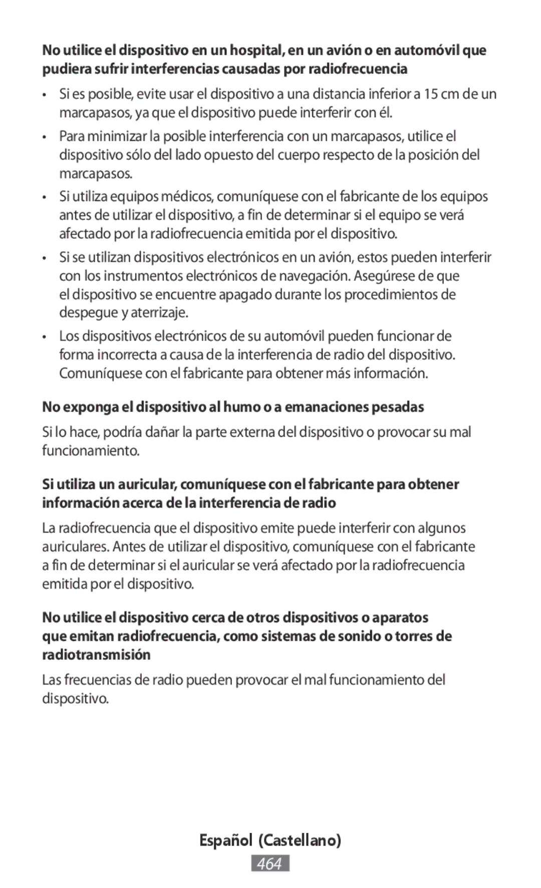 Samsung EO-IG930BWEGRU, EJ-CG955BBEGDE, EJ-CG950BBEGDE manual No exponga el dispositivo al humo o a emanaciones pesadas 