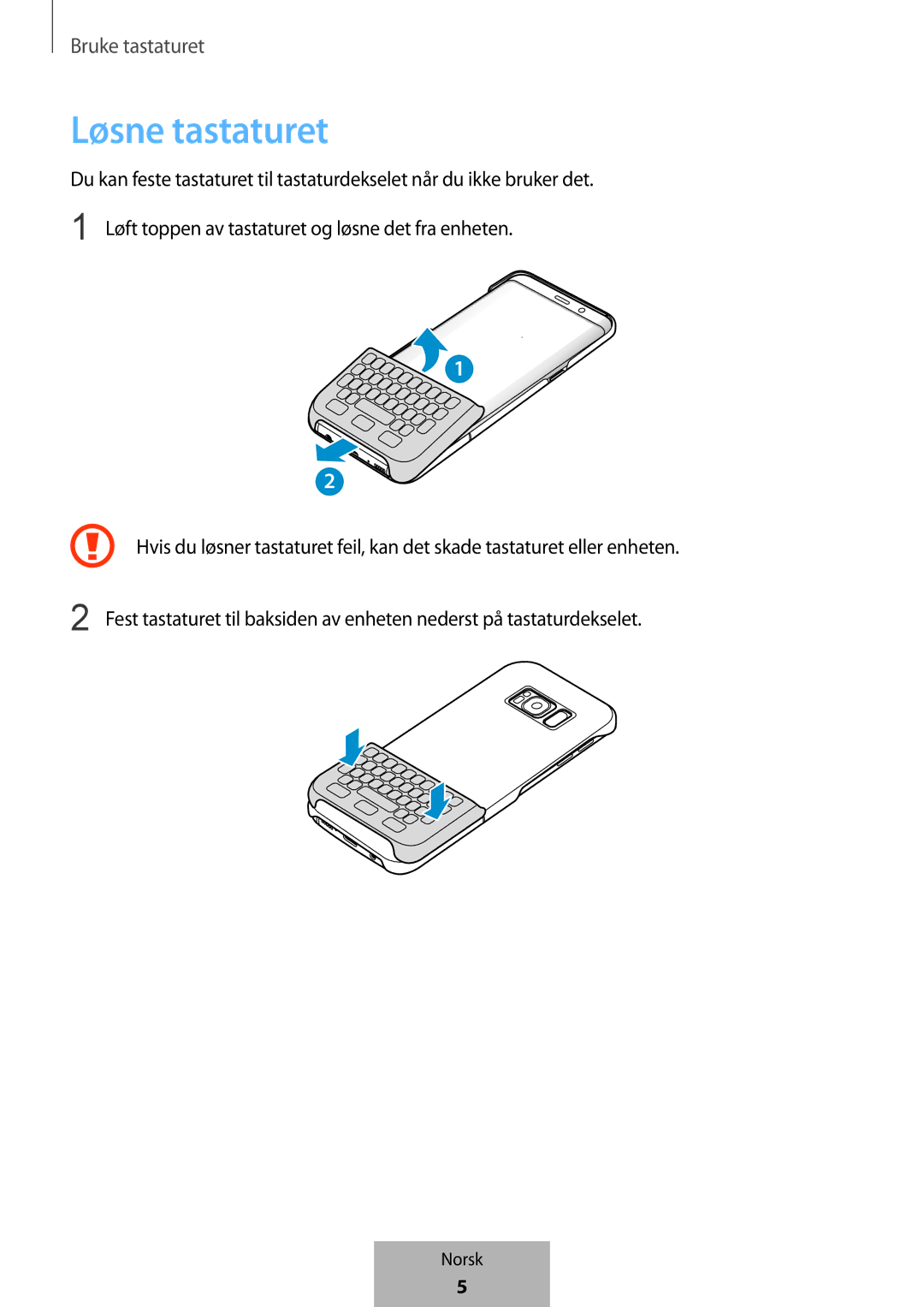 Samsung EJ-CG955BBEGWW, EJ-CG955BBEGDE, EJ-CG950BBEGDE, EJ-CG950BBEGWW manual Løsne tastaturet 