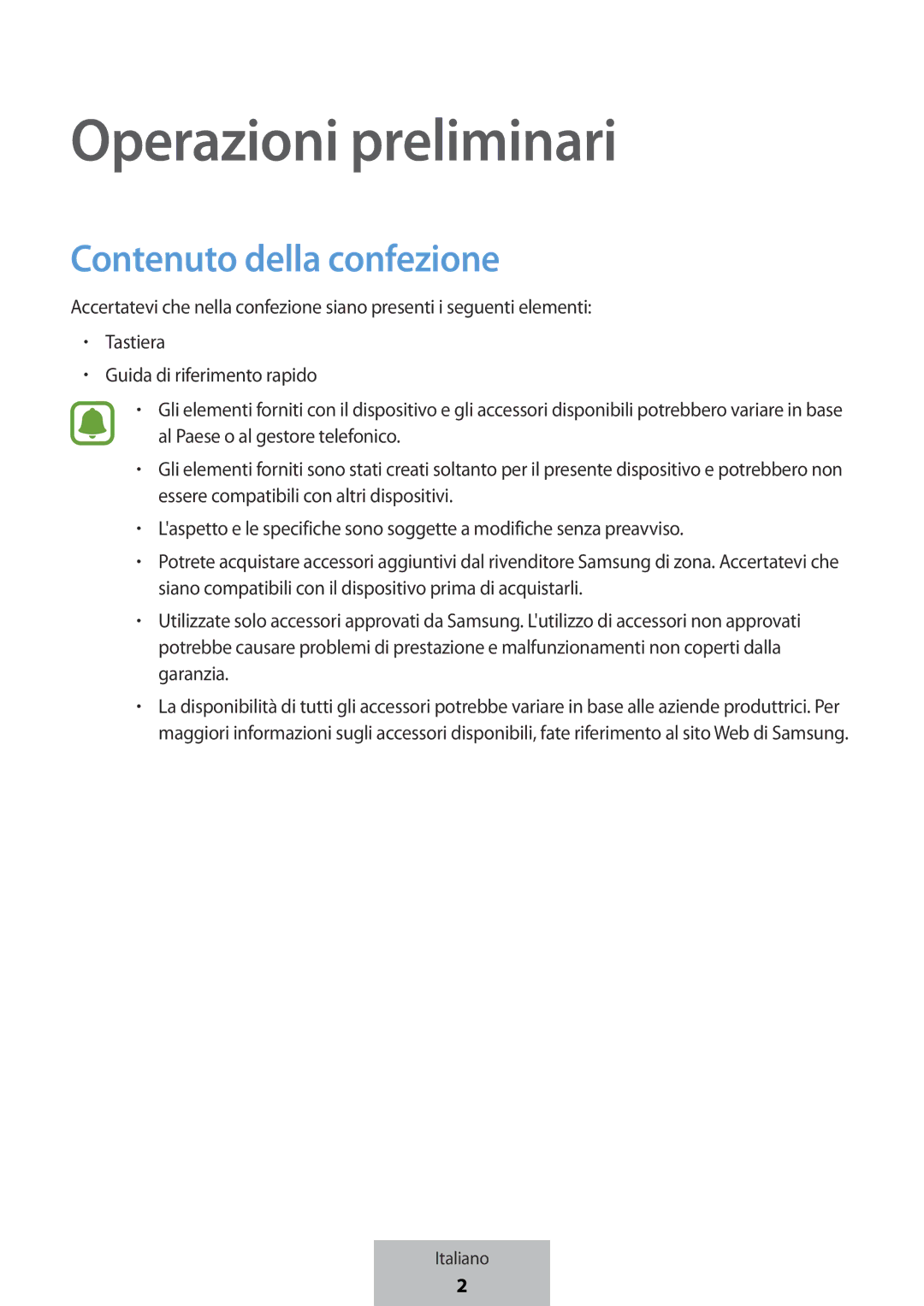 Samsung EJ-CG950BBEGDE, EJ-CG955BBEGDE, EJ-CG955BBEGWW, EJ-CG950BBEGWW Operazioni preliminari, Contenuto della confezione 