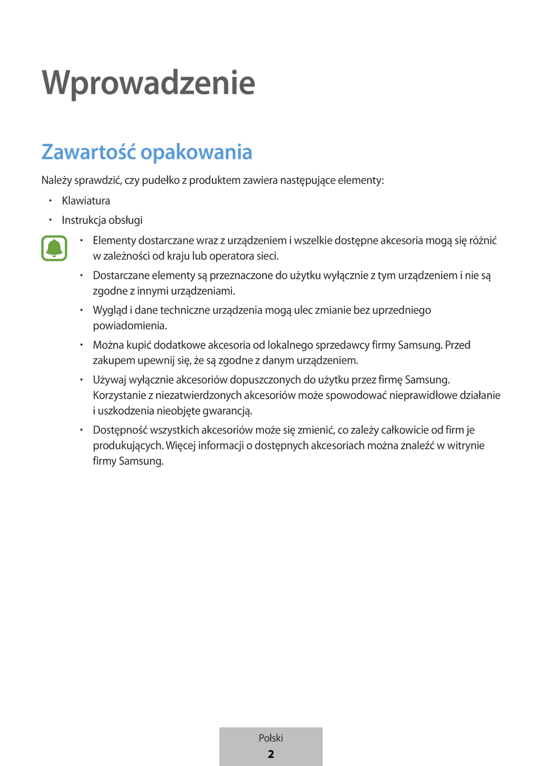 Samsung EJ-CG955BBEGWW, EJ-CG955BBEGDE, EJ-CG950BBEGDE, EJ-CG950BBEGWW manual Wprowadzenie, Zawartość opakowania 