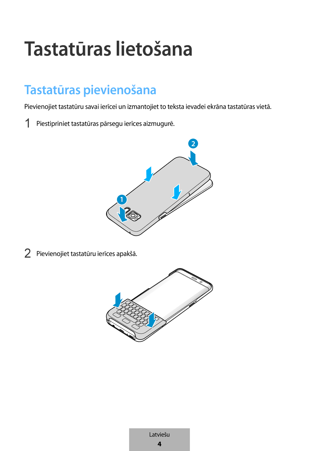 Samsung EJ-CG955BBEGWW, EJ-CG955BBEGDE, EJ-CG950BBEGDE, EJ-CG950BBEGWW manual Tastatūras lietošana, Tastatūras pievienošana 