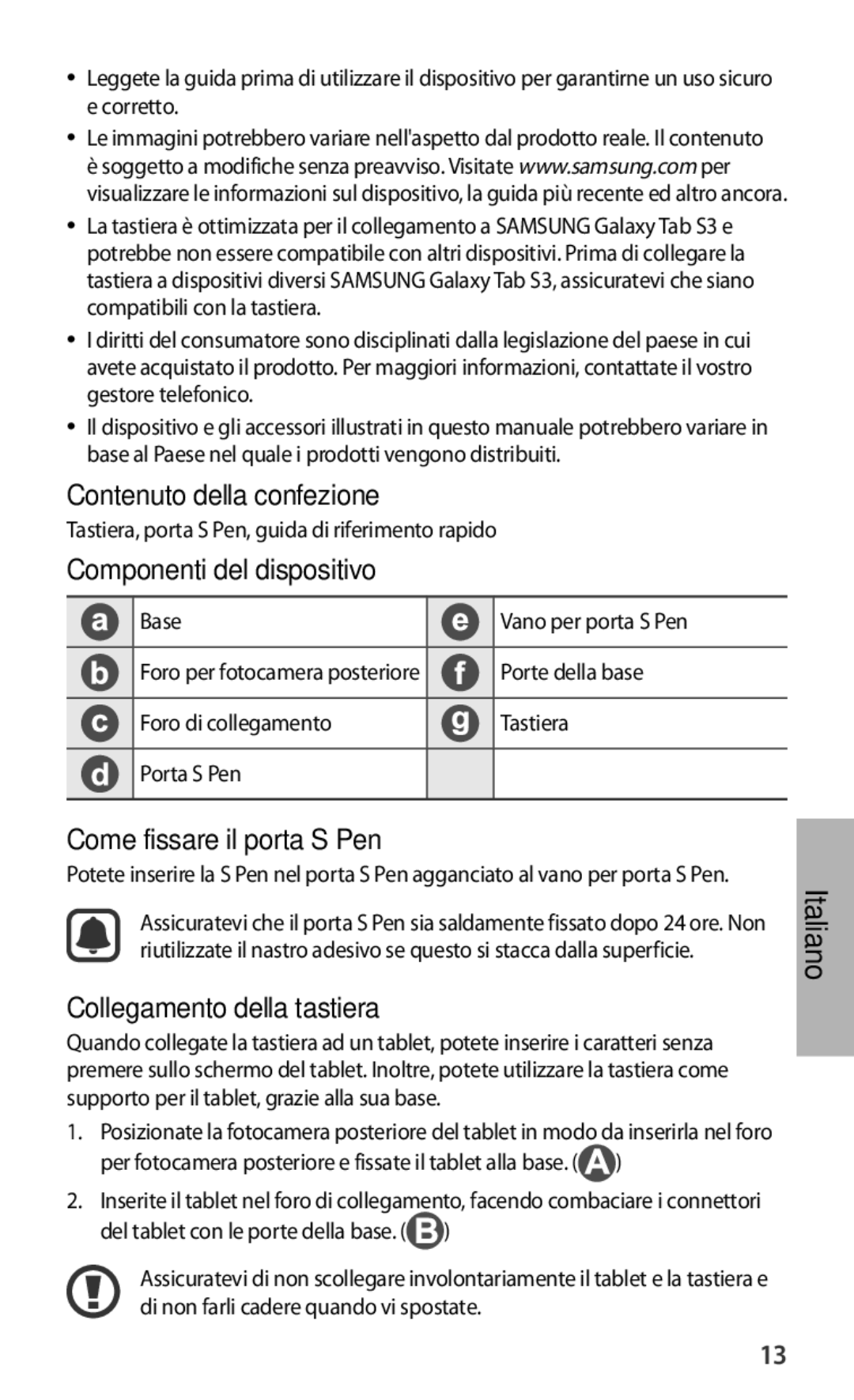 Samsung EJ-FT820BSEGFR, EJ-FT820BSEGDE Contenuto della confezione, Componenti del dispositivo, Come fissare il porta S Pen 