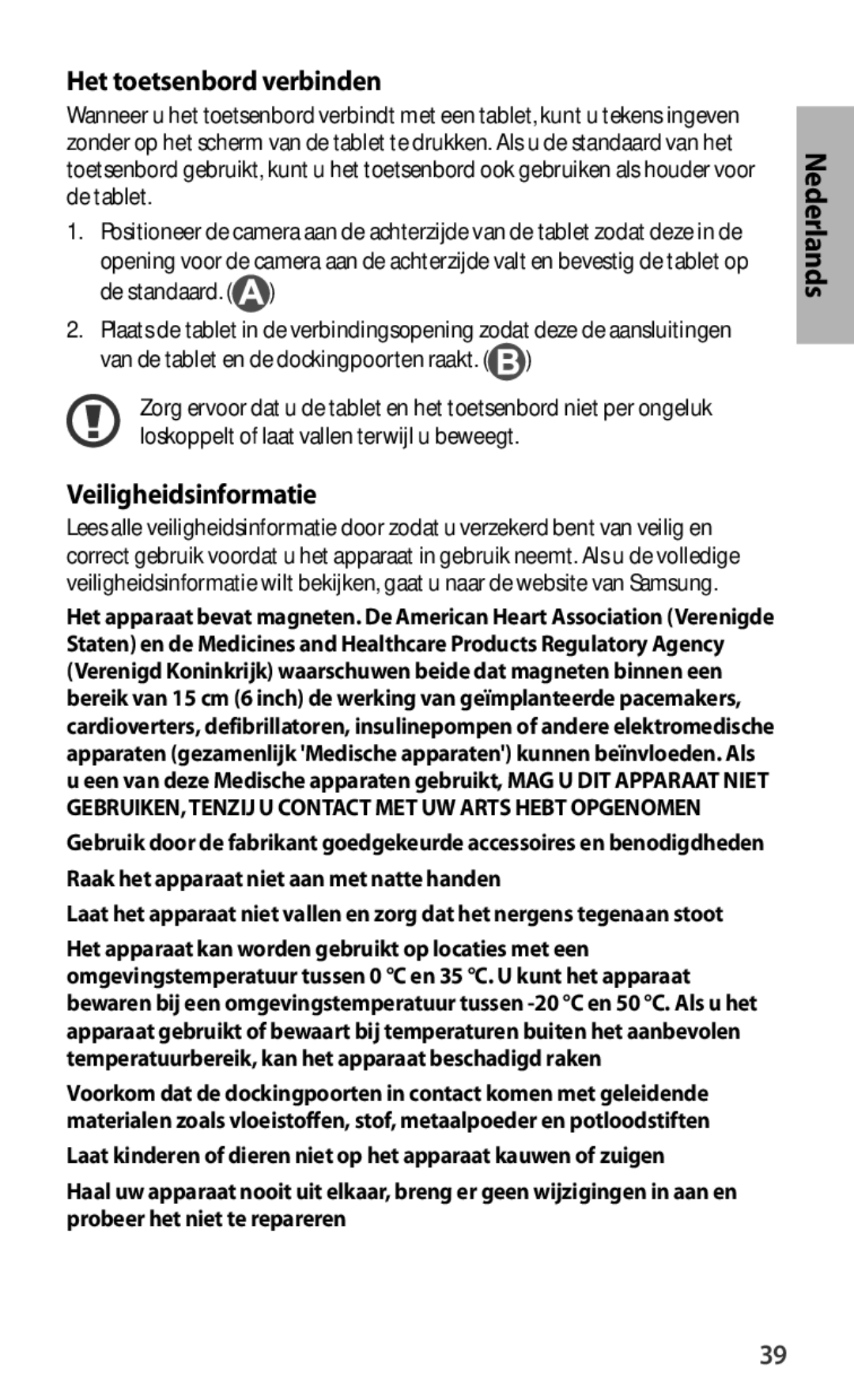 Samsung EJ-FT820BSEGES, EJ-FT820BSEGDE, EJ-FT820BSEGFR, EJ-FT820BSEGIT manual Het toetsenbord verbinden, Veiligheidsinformatie 