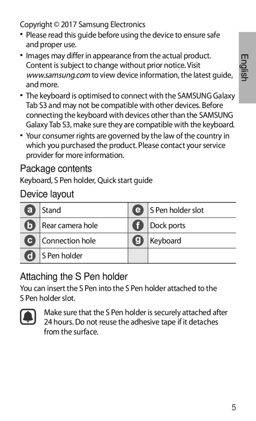 Samsung EJ-FT820BSRGRU, EJ-FT820BSEGDE, EJ-FT820BSEGFR, EJ-FT820BSEGIT, EJ-FT820BSEGES Attaching the S Pen holder, English 