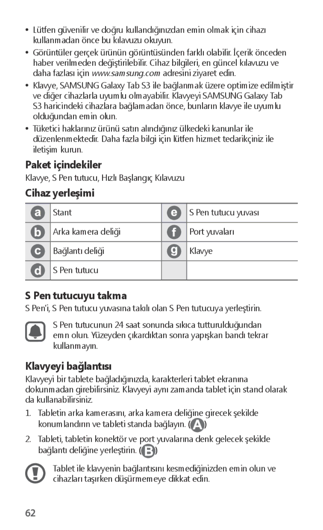 Samsung EJ-FT820BSEGIT, EJ-FT820BSEGDE, EJ-FT820BSEGFR, EJ-FT820BSEGES, EJ-FT820BSEGSE, EJ-FT820BSRGRU manual Paket içindekiler 