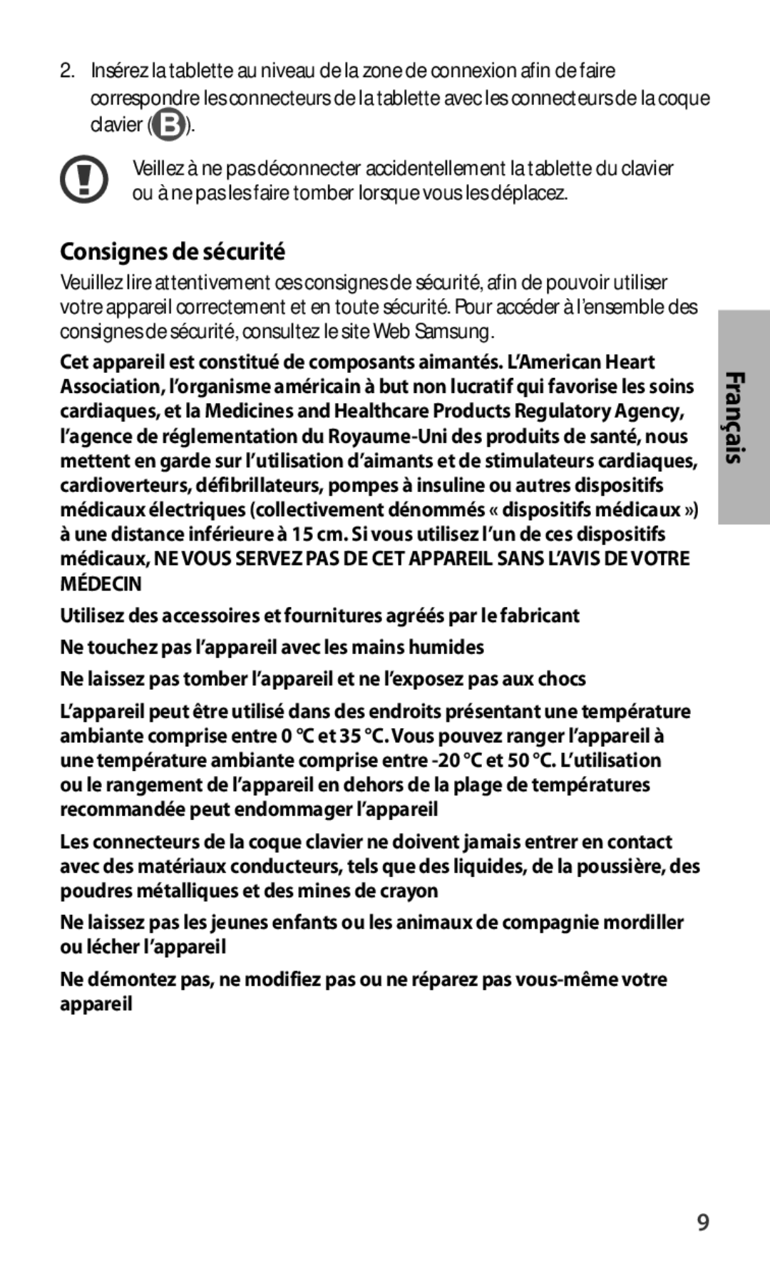 Samsung EJ-FT820BSEGES, EJ-FT820BSEGDE, EJ-FT820BSEGFR, EJ-FT820BSEGIT, EJ-FT820BSEGSE manual Consignes de sécurité, Français 