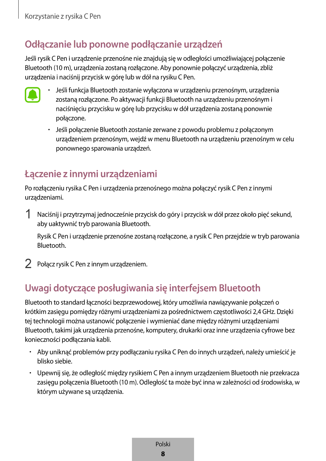 Samsung EJ-PW700CBEGWW manual Odłączanie lub ponowne podłączanie urządzeń, Łączenie z innymi urządzeniami 