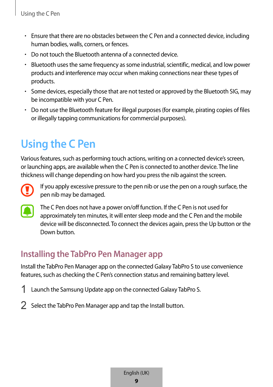 Samsung EJ-PW700CBEGWW manual Using the C Pen 