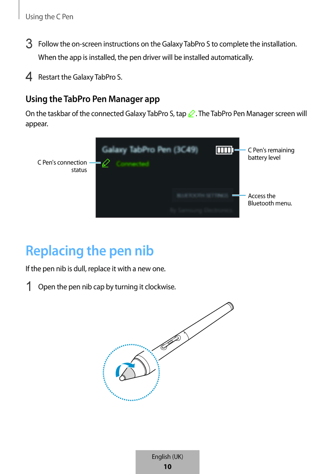 Samsung EJ-PW700CBEGWW manual Replacing the pen nib 