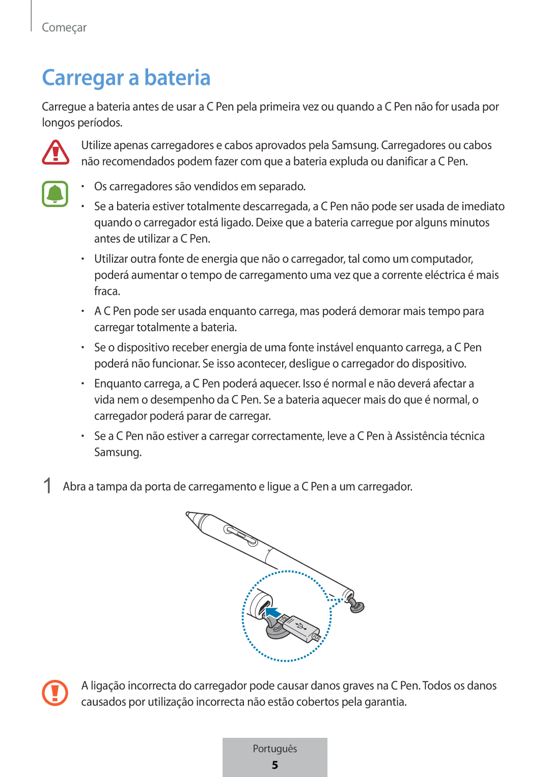 Samsung EJ-PW700CBEGWW manual Carregar a bateria 