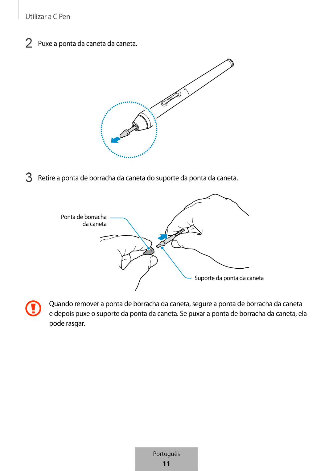 Samsung EJ-PW700CBEGWW manual Suporte da ponta da caneta 