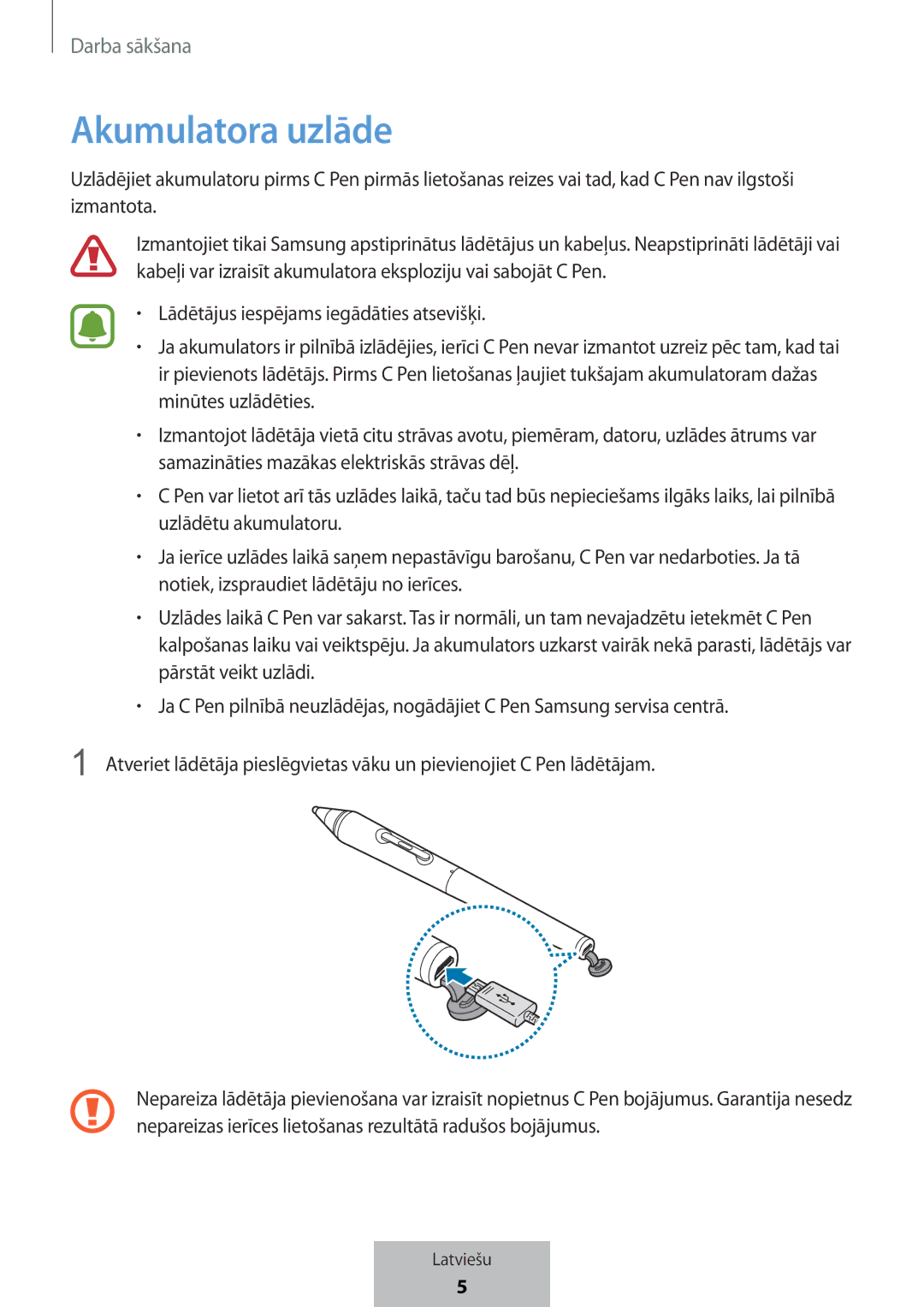 Samsung EJ-PW700CBEGWW manual Akumulatora uzlāde 