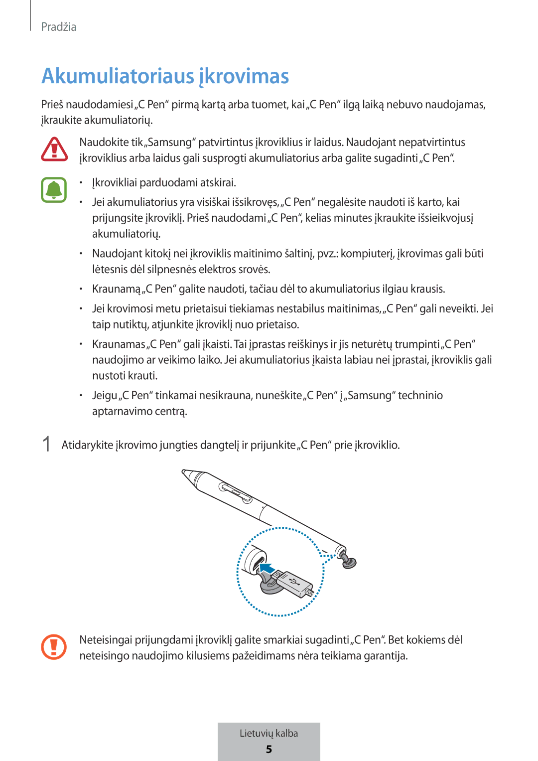 Samsung EJ-PW700CBEGWW manual Akumuliatoriaus įkrovimas 