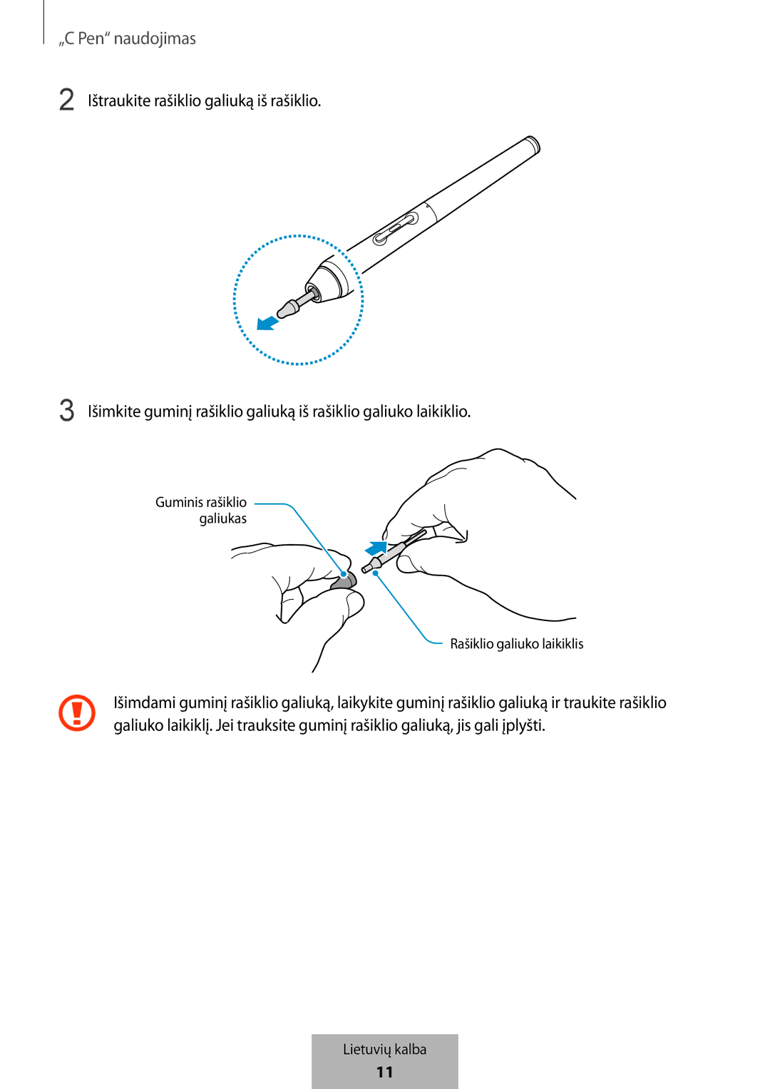 Samsung EJ-PW700CBEGWW manual Rašiklio galiuko laikiklis 