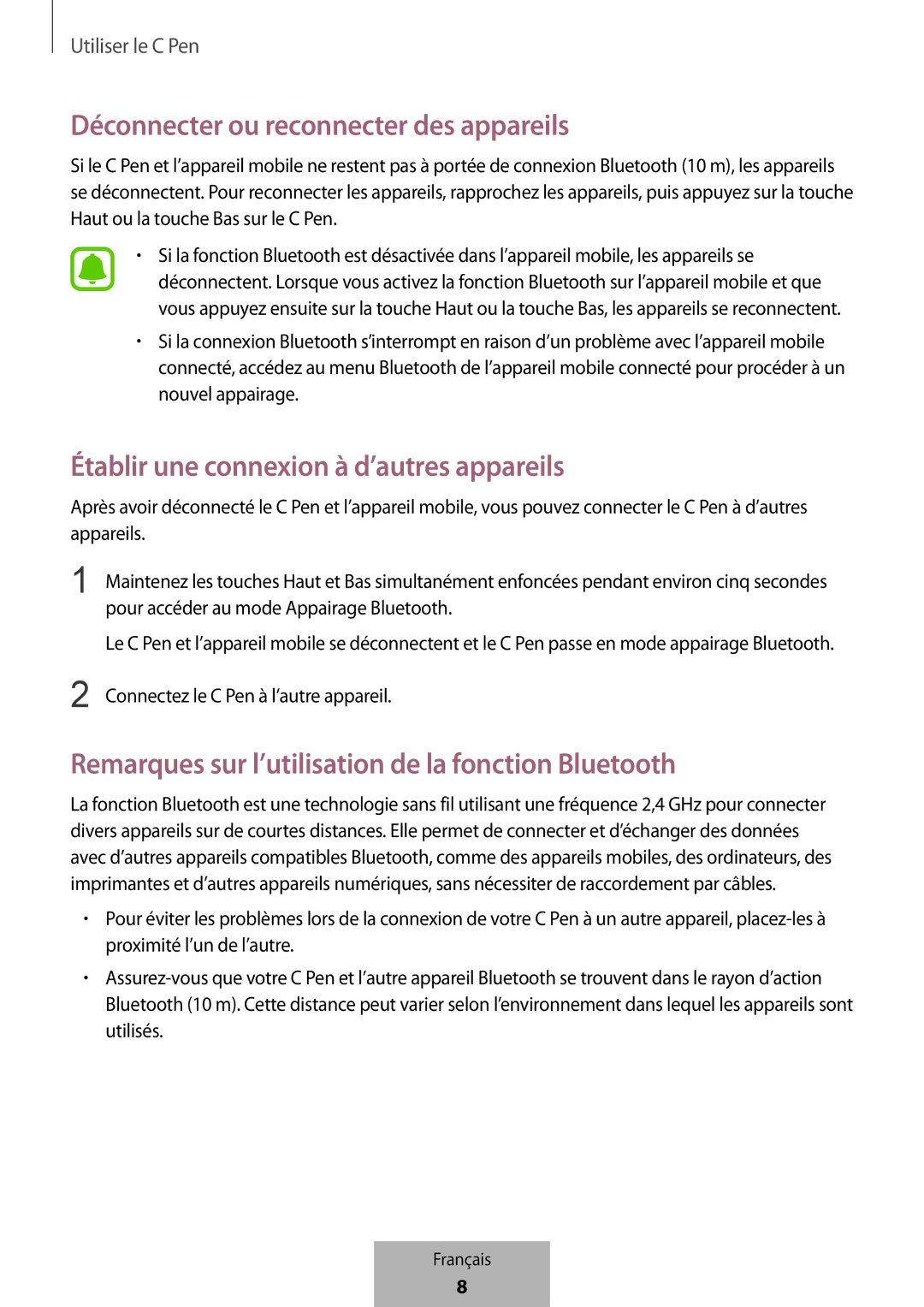 Samsung EJ-PW700CBEGWW manual Déconnecter ou reconnecter des appareils, Établir une connexion à d’autres appareils 