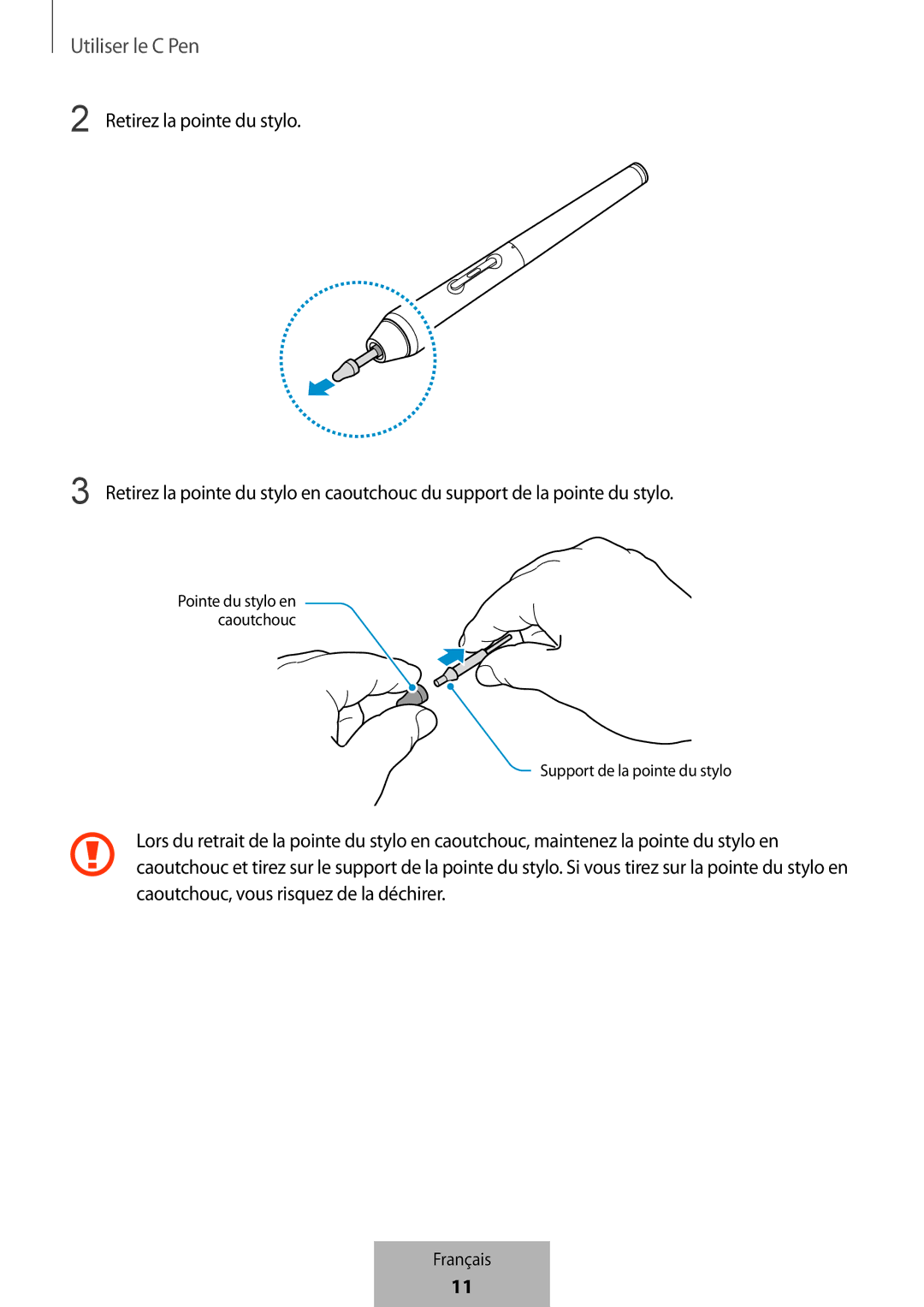 Samsung EJ-PW700CBEGWW manual Support de la pointe du stylo 