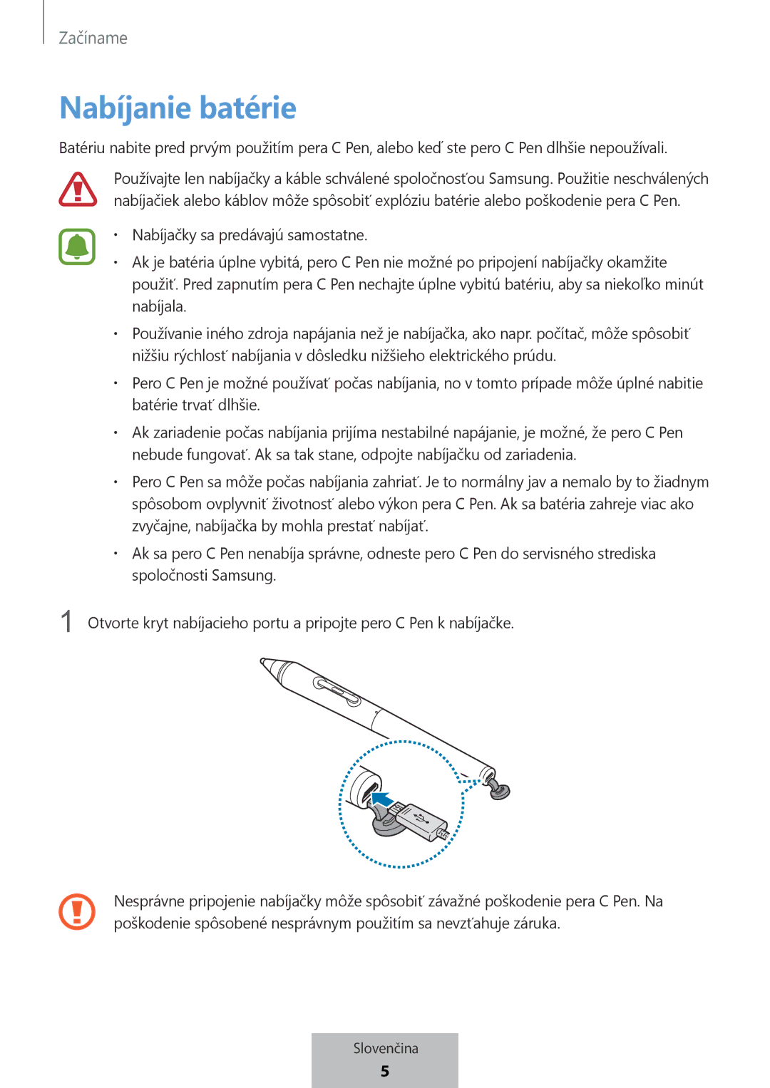 Samsung EJ-PW700CBEGWW manual Nabíjanie batérie, Nabíjačky sa predávajú samostatne 