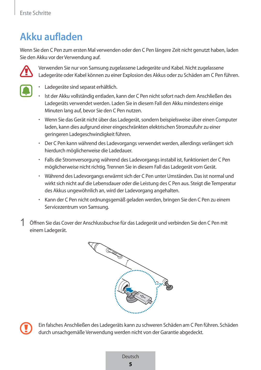 Samsung EJ-PW700CBEGWW manual Akku aufladen 